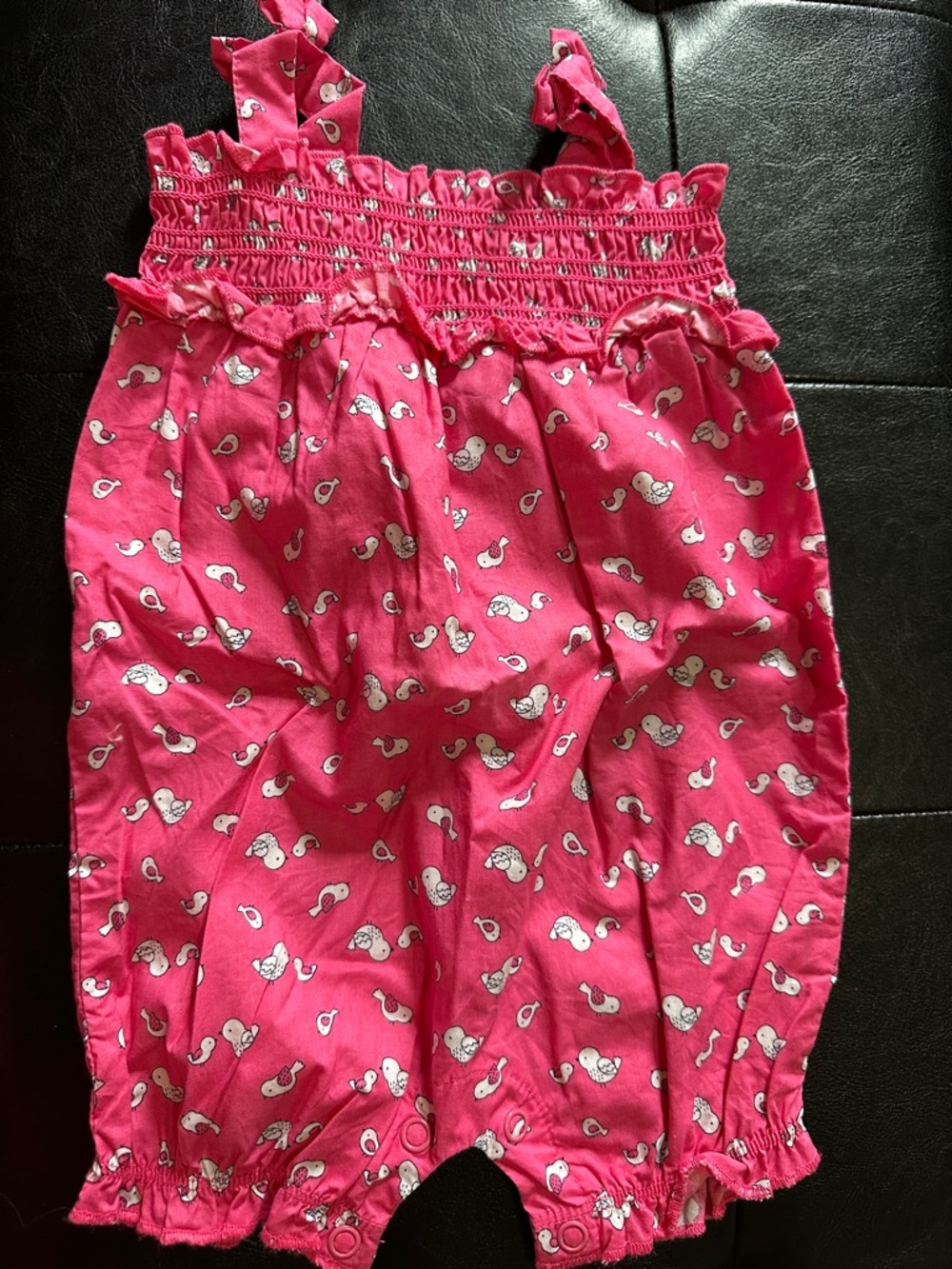 Just One You by Carters Girls Pink Smocked Cotton Romper with birds